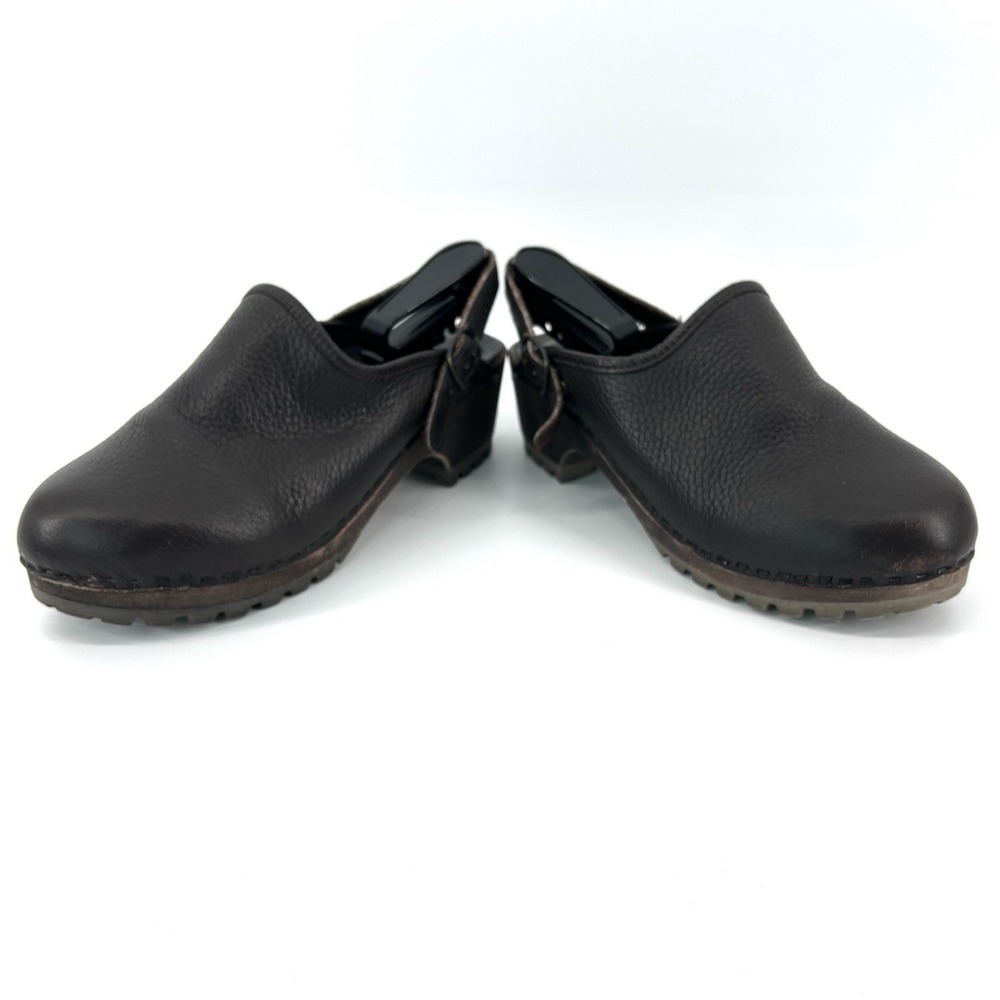 Eddie Bauer Womens Leather Clogs Size 8 Brown Chunky Wood Heel Comfort Y2K Mules - Picture 9 of 11